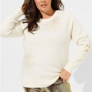 Torrid Cream Sweater with Gold Celestial Design